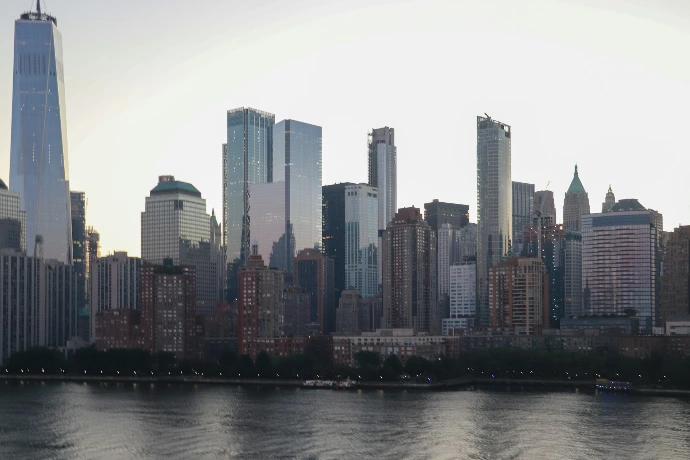 a view of a city skyline from across the water